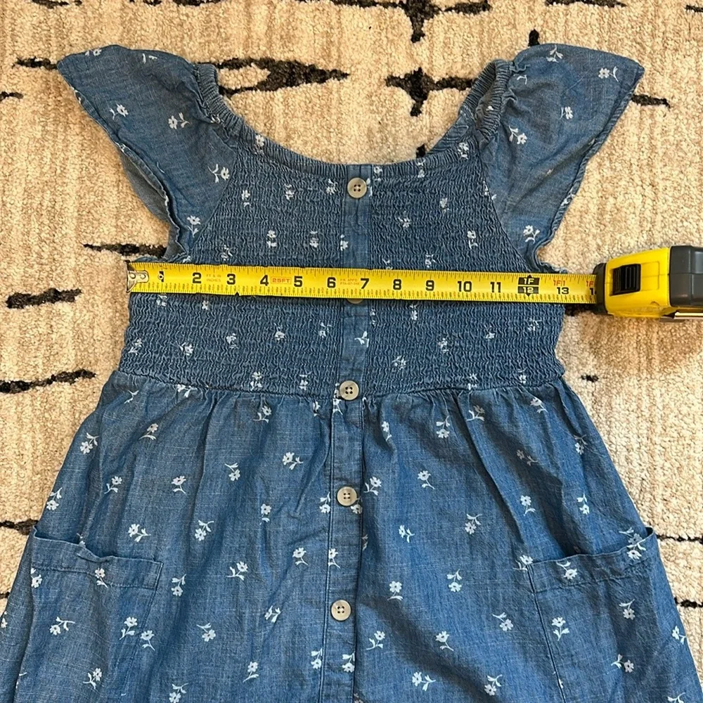 Cat & Jack Girls’ Flutter-Sleeve Smocked Floral Chambray Dress, Size L - Picture 6 of 8